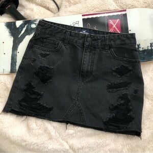 Hollister Black Distressed Denim Skirt